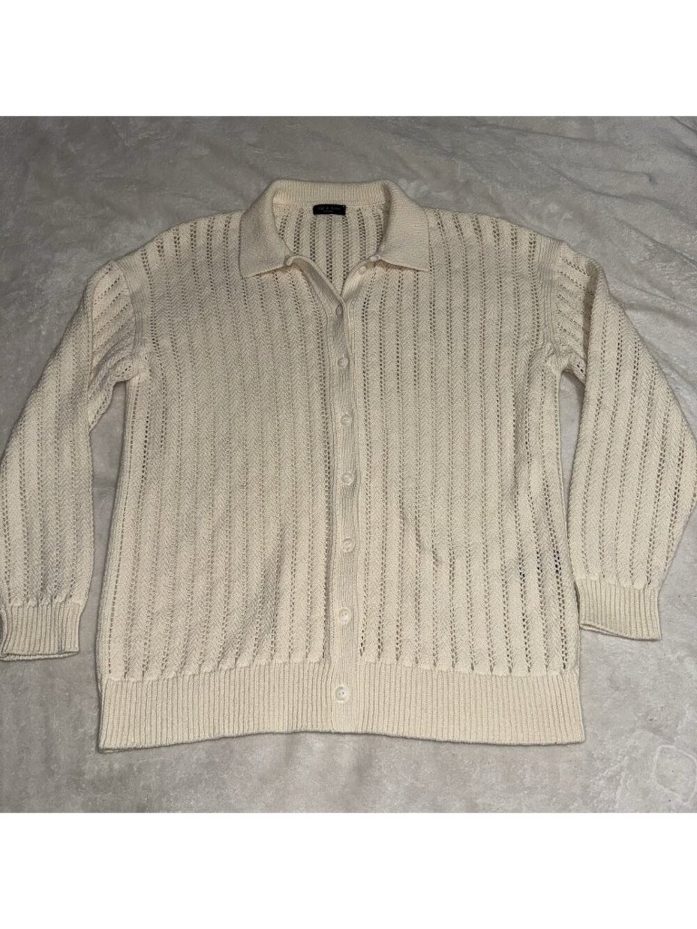 Rag And Bone Ivory Open-Knit Collared Button Front Cardigan Sweater Medium